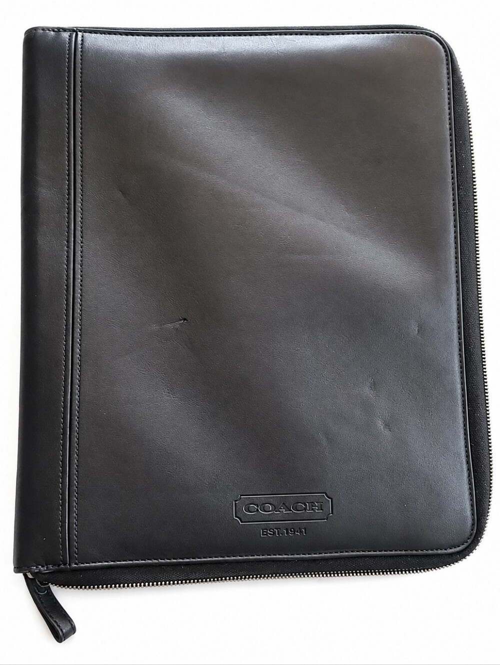 Coach Black Leather Zip Around Business Document Portfolio Organizer